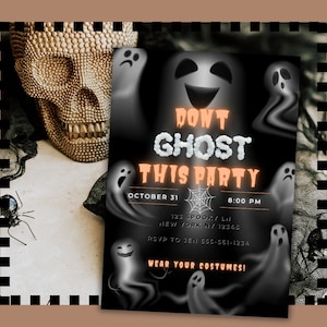 Dont Ghost This Party Halloween Invitation for Costume Party Digital Invitation Template Neon Orange Halloween Printable Invitation Download