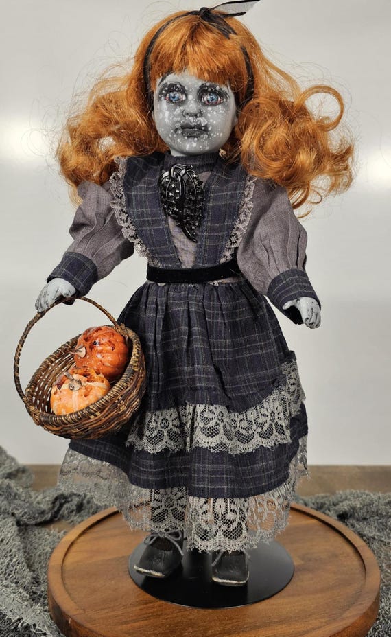 Creepy Upcycled Porcelain Doll Red Hair Spooky Ghostly Freckles