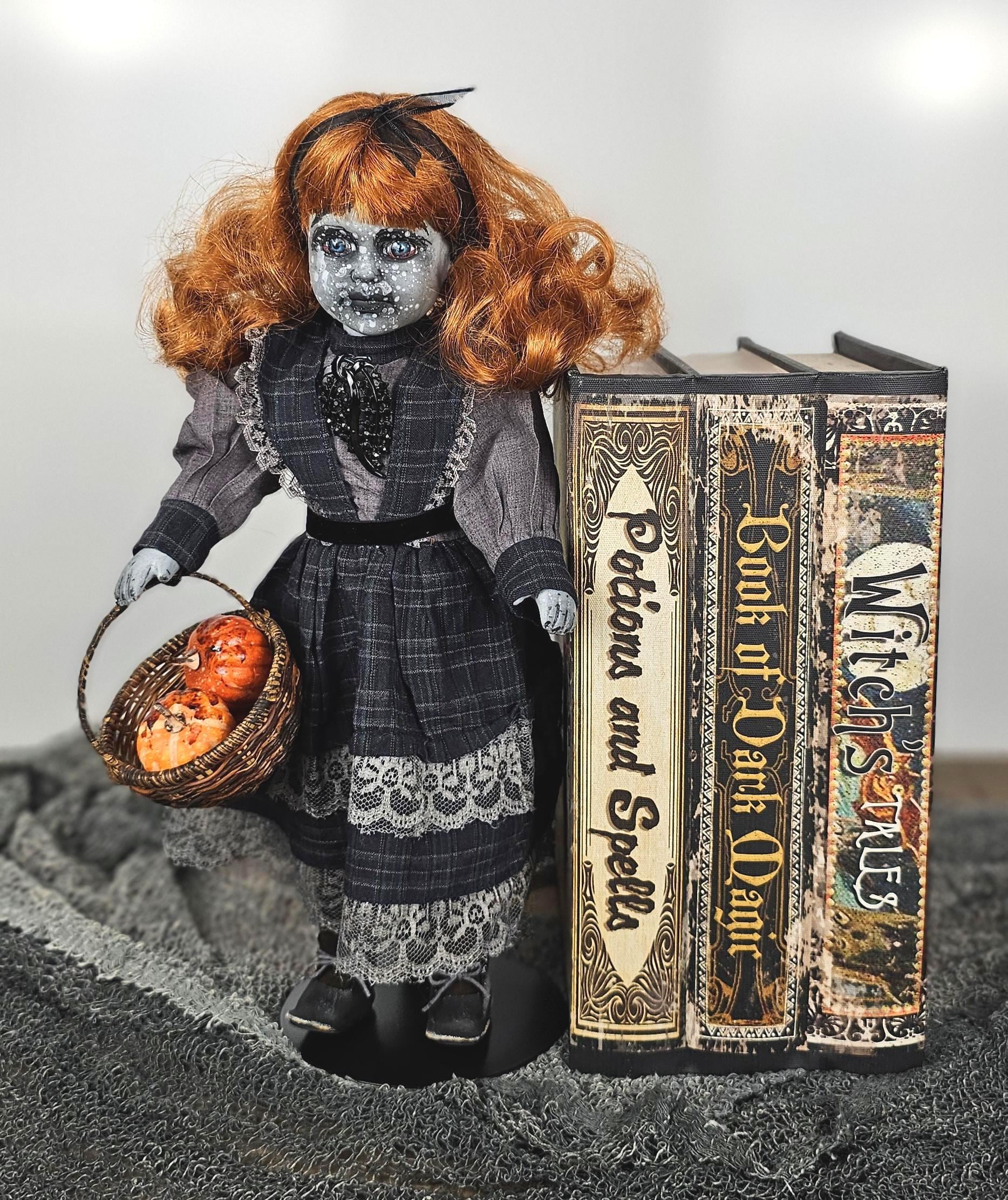 Creepy Upcycled Porcelain Doll Red Hair Spooky Ghostly Freckles