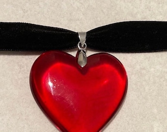 Large Red Heart Pendant Choker Oversized Heart Pendant Black