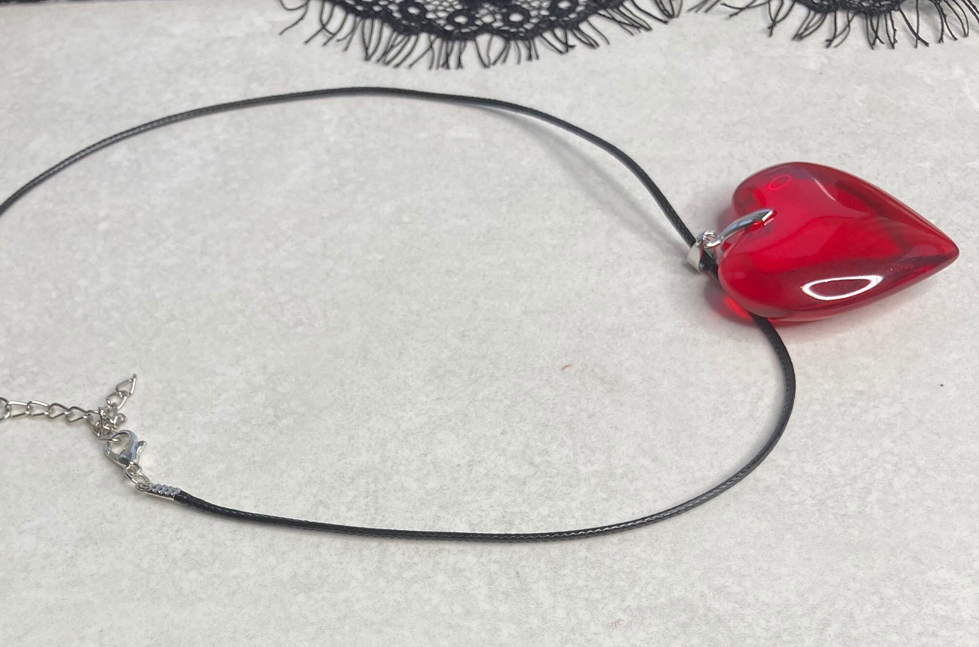 Large Red Heart Pendant Necklace Oversized Heart Pendant and