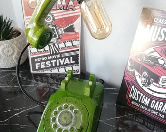 Vintage telefoonlamp, retro, groene lamp, telefoonlamp, telefoonlamp, Wintage, Home Decor, bureaulamp, decor cadeau antiek, roterende telefoon