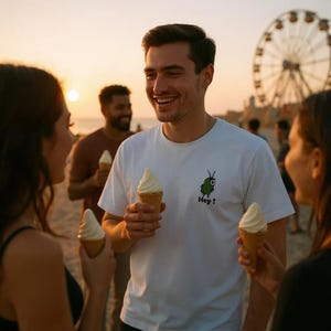スポンジボブTシャツ、刺繍入りTシャツ、カジュアルスポンジボブシャツ、ファン向けグラフィックトップ