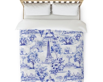 Toile Duvet Cover Blue and White French Parisian Toile Pattern
