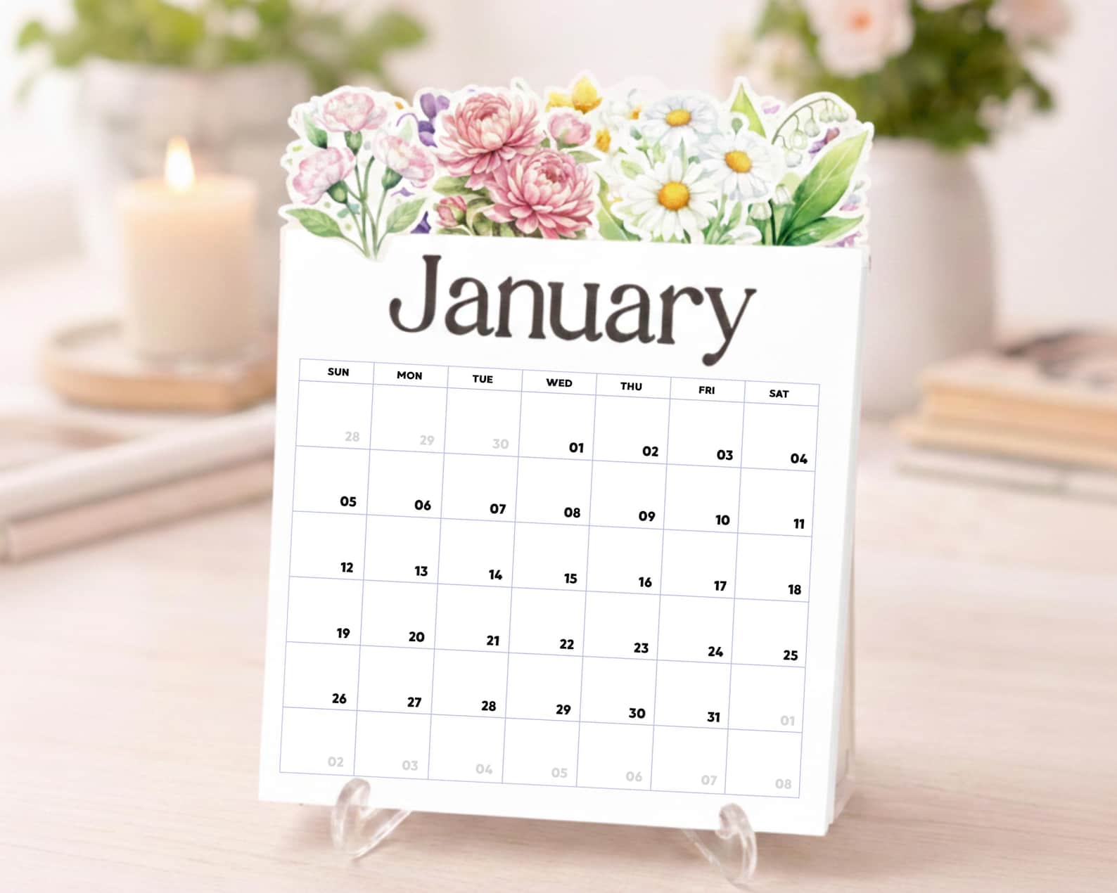 2026 Birth Month Flower Desk Calendar With Stand | Floral Mini Desk ...