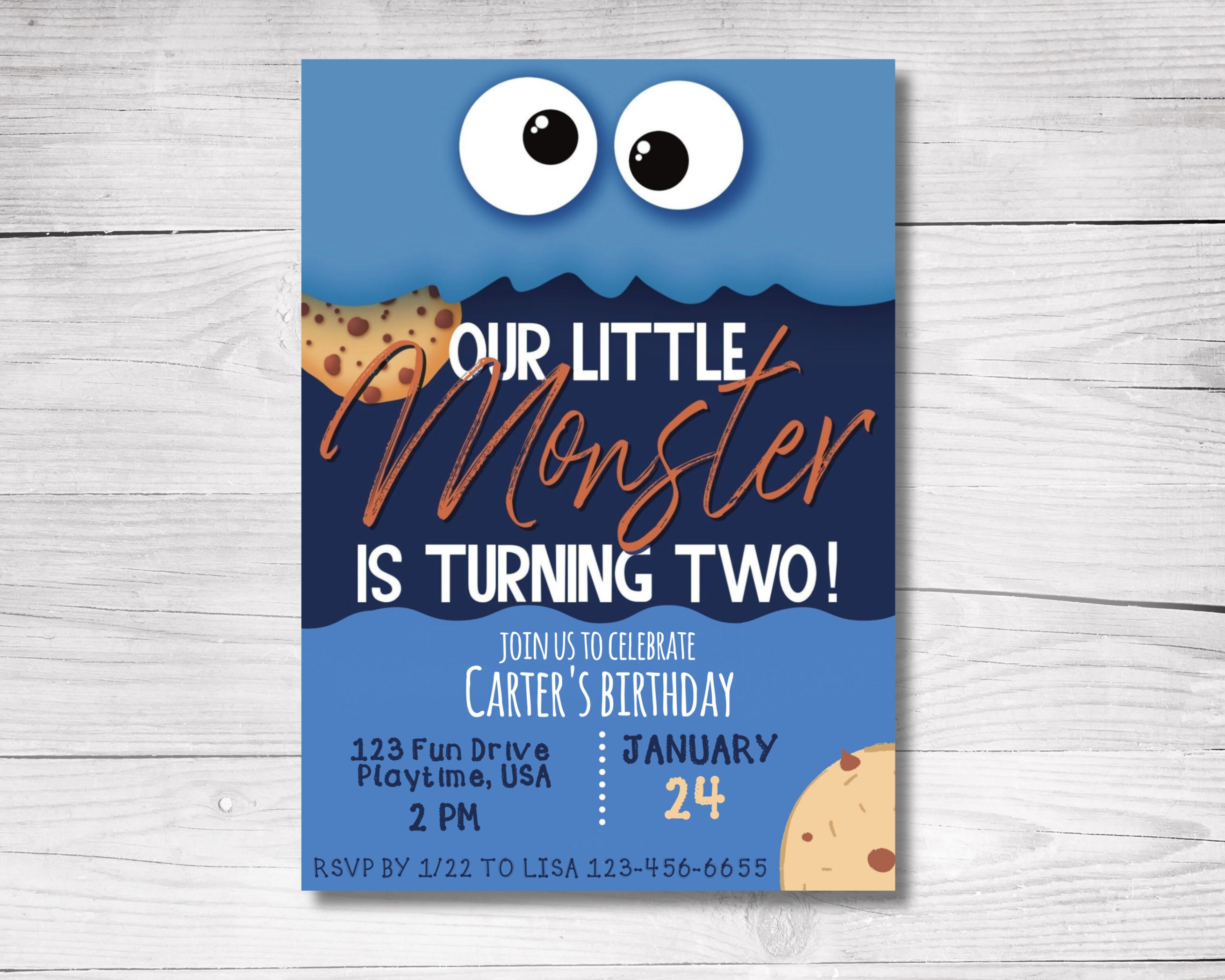 Cookie Monster 2nd Birthday Invitation Our Little Monster Is Turning 2 Editable Birthday Invitation