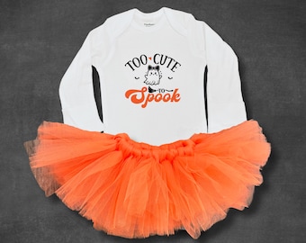 Too Cute To Spook, Halloween Onesie, Baby Halloween Outfit With Tutu, First Halloween, Baby Gifts, Halloween Set for Baby