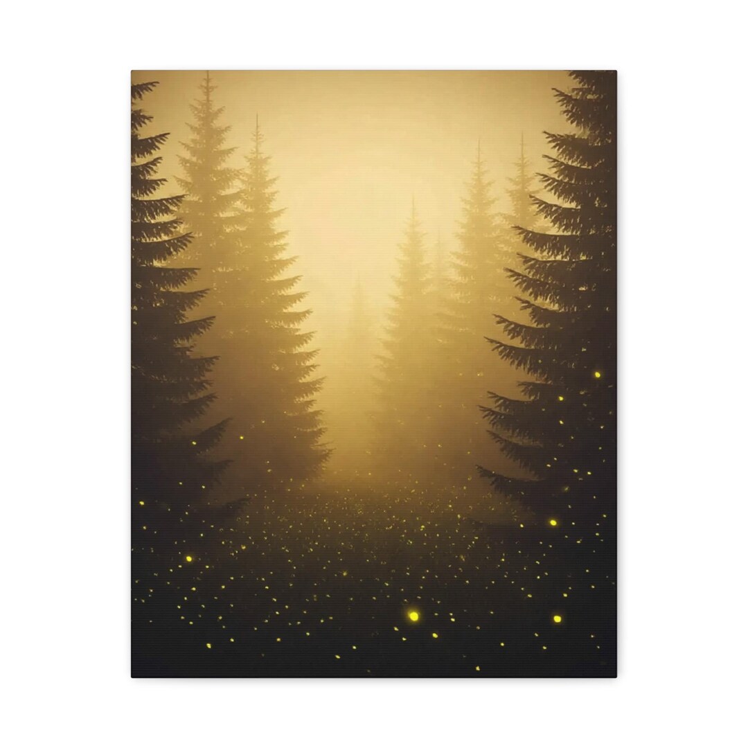 Golden Forest Fireflies Matte Canvas - Etsy