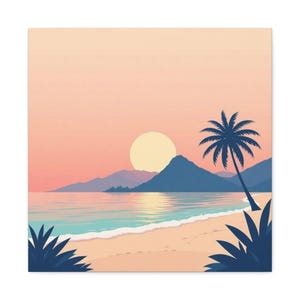 Tropical Sunset Canvas Art Print, Coastal Décor, Wall Art for Home, Gallery Wall, Beach House Decoration, Summer Vibes