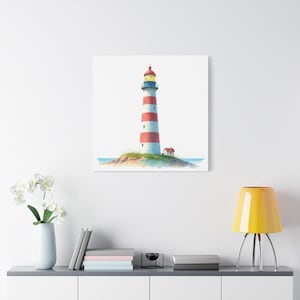 Lighthouse Canvas Print, Nautical Wall Art, Coastal Decor, Beach House Gift, Lighthouse Painting