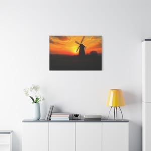 Sunset Windmill Matte Canvas Wall Art, Nature Decor, Home Aesthetic, Gift for Art Lovers, Landscape Artwork, Wall Hanging