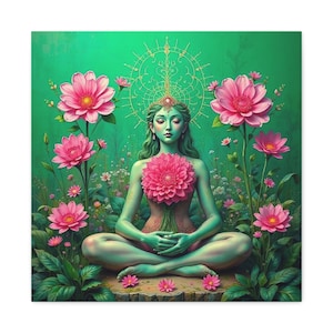 Meditative Canvas Art, Tranquil Decor, Mindfulness Gift, Spiritual Home Wall Art, Floral Yoga Wall Art, Meditation Inspired Decor