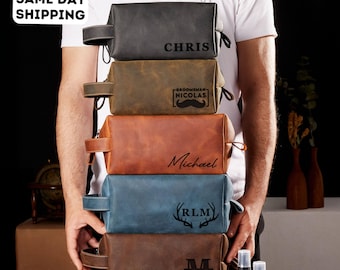 Neceser de cuero personalizado para hombre: bolsa de aseo de piel de grano completo, estuche organizador de aseo para viajes.