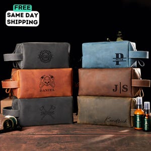 Personalized Leather Firefighter Toiletry Bag: Engraved Fireman Gift