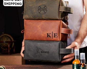 Personalized Baseball Team Toiletry Bag: Travel Toiletry Bag, Leather Dopp Kit, Men's Custom Shaving Kit