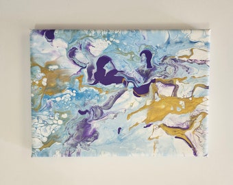 Abstrakt målning, "Purple Dance" av Ambery Pieces, Modern väggkonst, väggdekor, 12x18 cm