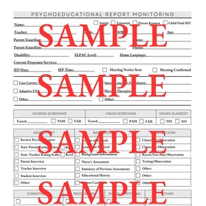 School Psychologist | Psychoeducational Report Monitoring | Organization Form