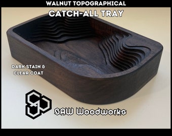 Handmade Wooden Tray Topographical Walnut Catch all Tray