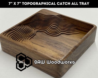 7x7 topographic catch all tray wooden walnut tray