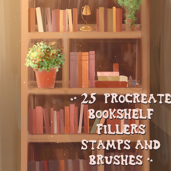 25 Stamps and Brushes for Procreate Aesthetic Bookcase Fillers and Books