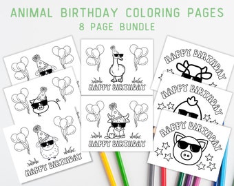 Animal Birthday Coloring Page, Birthday Coloring Pages, Printable Coloring Pages, Instant Download