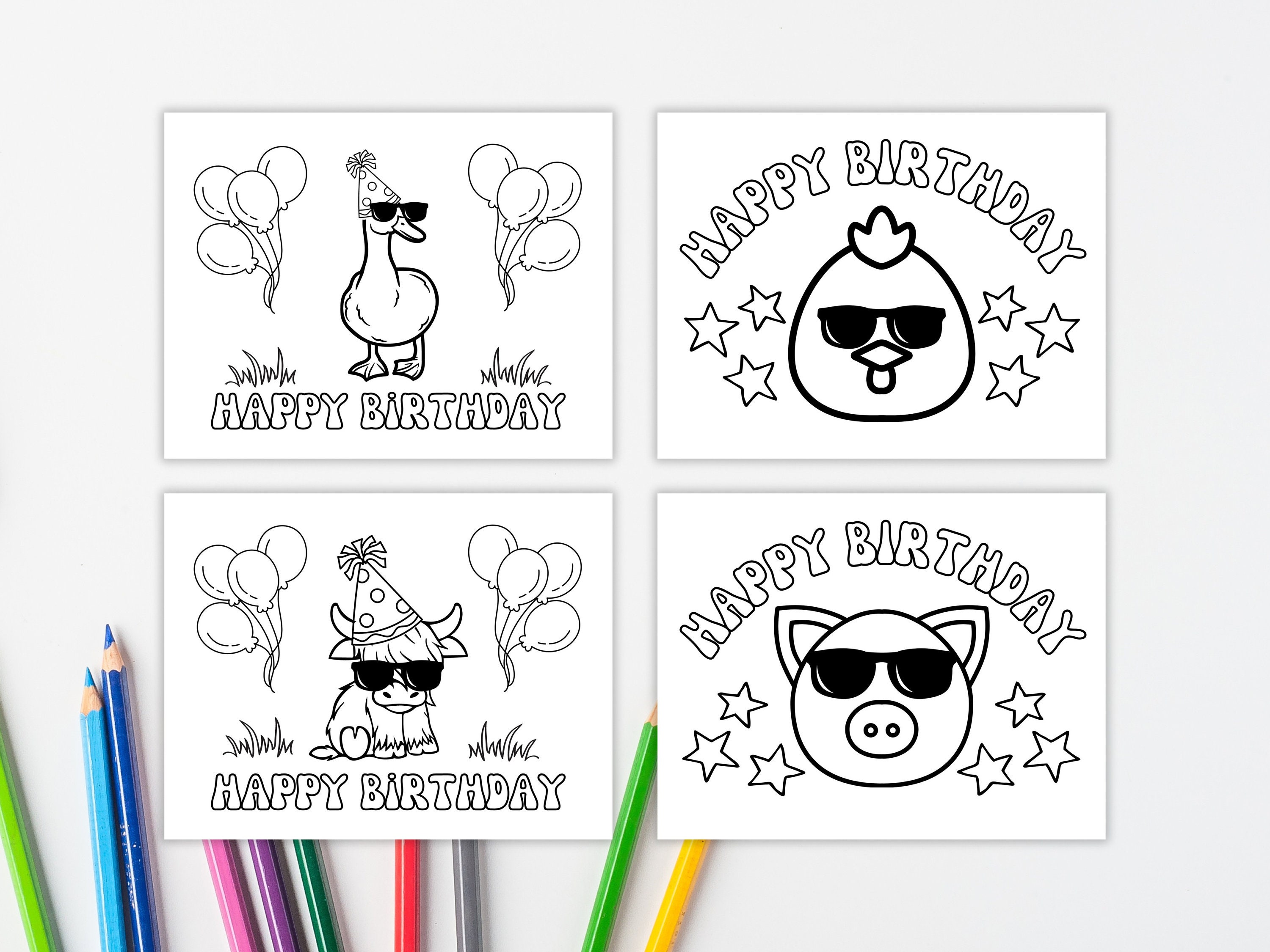 Animal Birthday Coloring Page, Birthday Coloring Pages, Printable