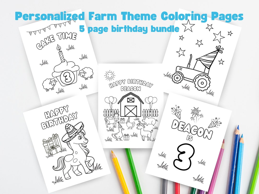 Farm Birthday Coloring Pages, Personalized Birthday Coloring Pages - Etsy