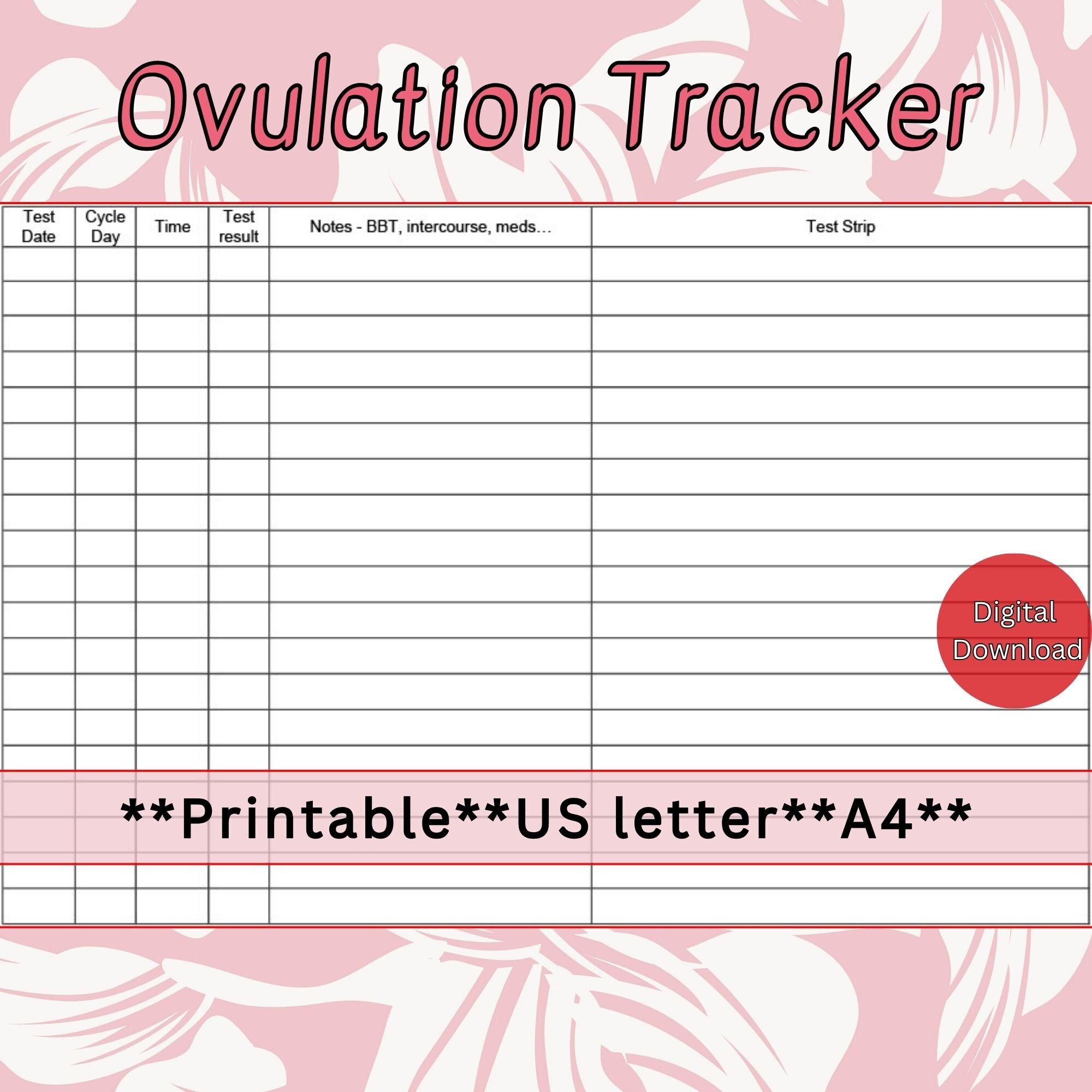 Ovulation Test Strip Tracker, Printable OPK Test Sheet, Fertility ...