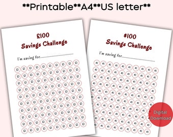 Savings Challenge Printable, Save 100 Pounds or Dollars, Children's Savings Tracker, Digital Download