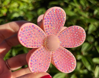 Pink Rhinestone Bedazzled Flower Hair Claw Clip