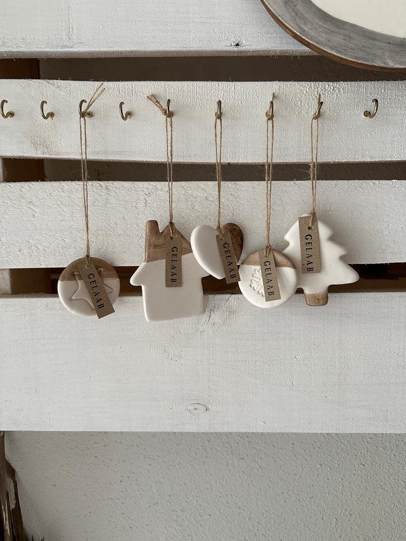Set of 5 Handmade Ceramic Ornaments - Holiday Decor Collection
