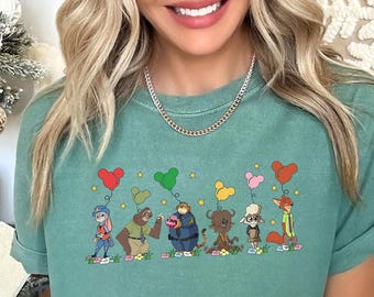 Disney Zootopia Characters Shirt, Comfort Colors, Nick Wilde Judy Hopps Shirt, Disney Family Trip Shirt, Zootopia Mickey Balloons Tee,134018