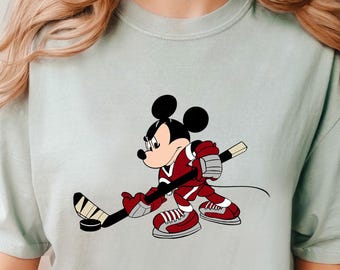 Mickey Mouse Hockey Shirt, Comfort Colors, Disney Sports Shirt, Retro Ice Hockey Shirt, Gift For Disney Fan, Retro Disney Shirt, 133120