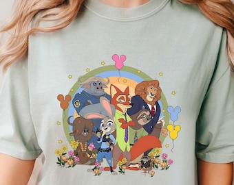 Disney Zootopia Characters Shirt, Comfort Colors, Nick Wilde Judy Hopps Shirt, Disney Family Trip Shirt, Zootopia Mickey Balloons Tee,133855