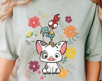 Moana shirt, Pua And Hei Hei Floral Shirt, Comfort Colors Shirt, Disney Moana Shirt, Disney Trip Shirt,Moana Movie Tee, Disney world, 132365
