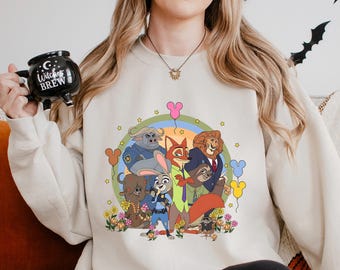Disney Zootopia Characters Sweatshirt, Nick Wilde Judy Hopps Sweatshirt, Disney Family Trip Hoodie, Zootopia Mickey Balloons Crewneck,133855