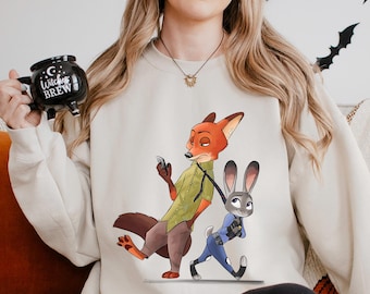 Disney Zootopia Sweatshirt, Judy Hopps Hoodie, Nick Wilde Sweatshirt,Retro Zootropolis Disney Hoodie, Zootopia Fox And Bunny Crewneck 134541