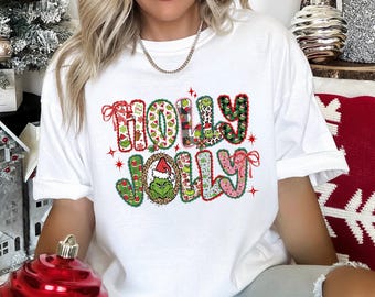 Holly Jolly Grinch Christmas Shirt, Comfort Colors, Festive Grinch Holiday Shirt,Grinch Shirt, Grinchmas Holly Jolly Coquette Bow Tee 134141