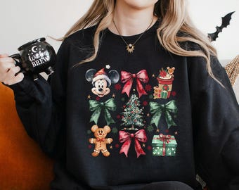 Retro Coquette Mickey Christmas Sweatshirt, Disneyland Christmas Hoodie, Mickey Very Merry Christmas Party Crewneck, 133761