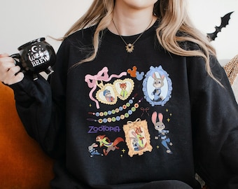 Coquette Watercolor Zootopia Swearshirt, Judy Hopps Nick Wilde Hoodie, Welcome To Zootopia Disney Hoodie, Locket Zootopia Crewneck, 133854