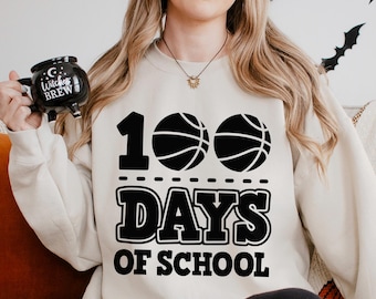Sudadera de baloncesto "100 días de clases", "100 días más inteligentes", "Sudadera con capucha para celebrar los 100 días de clases", "Sport School" (cuello redondo) 134429