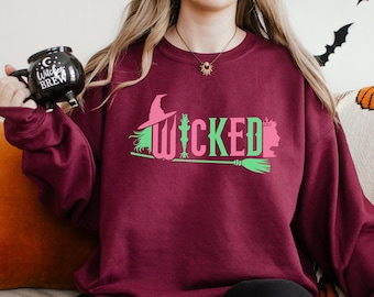 Wicked the Movie Sweatshirt, Wicked Croomstick Sweatshirt, Pink Goes Good With Green Hoodie, Elphaba Glinda Coquette Crewneck 134446