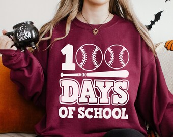 Sudadera de béisbol "100 días de clases", "100 días más inteligentes", "Sudadera con capucha para celebrar el 100.º día de clases", "Sport School" (cuello redondo) 134428