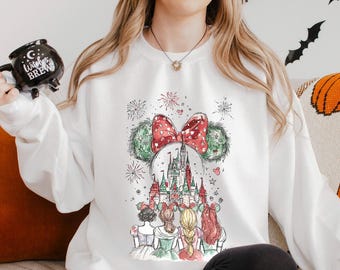 Christmas Princess Squad Sweatshirt, Minnie Magical Castle Hoodie, Disney Girls Trip Christmas Hoodie, Christmas Princesses Crewneck 134280