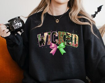Sudadera de la película Wicked, sudadera de la escoba Wicked, sudadera con capucha "El rosa combina bien con el verde", sudadera de cuello redondo "Elphaba Glinda Wicked" 134442