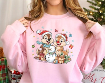 Vintage Chip Dale Christmas Sweatshirt, Disney Chipmunks Sweatshirt,Disney Chip Dale Snowman Hoodie,Double Trouble Christmas Crewneck 134142