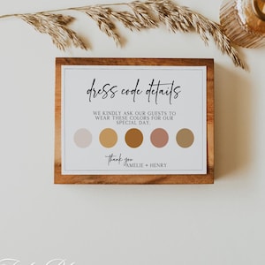 Modern Wedding Color Palette Card Custom Dress Code Card Template DIY Color Insert Card Rustic Boho Printable Dress Code Digital Download