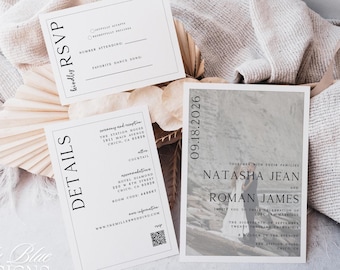 Unique Photo Wedding Invitation Template Suite Classic Minimalist Invitation Set Printable Elegant Modern Font Wedding Invite NATASHA