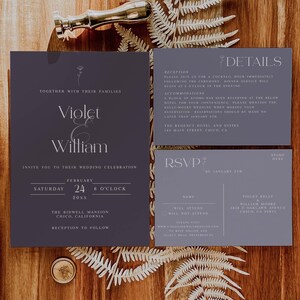 Wedding Invitation Template Suite DIY. Modern Wedding Invite. Wedding Invitation. Purple. Mauve. Minimalist. image 5