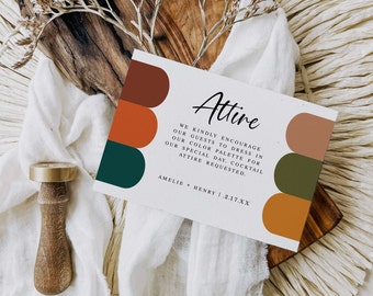 Wedding Attire Card Template, Wedding Color Palette Card, Color Palette Card, Guest Dress Code Insert, DIY Modern Wedding Attire Template